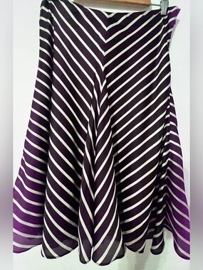 Ralph Lauren Collection brown & cream striped silk midi skirt A-Line sz8 A0070